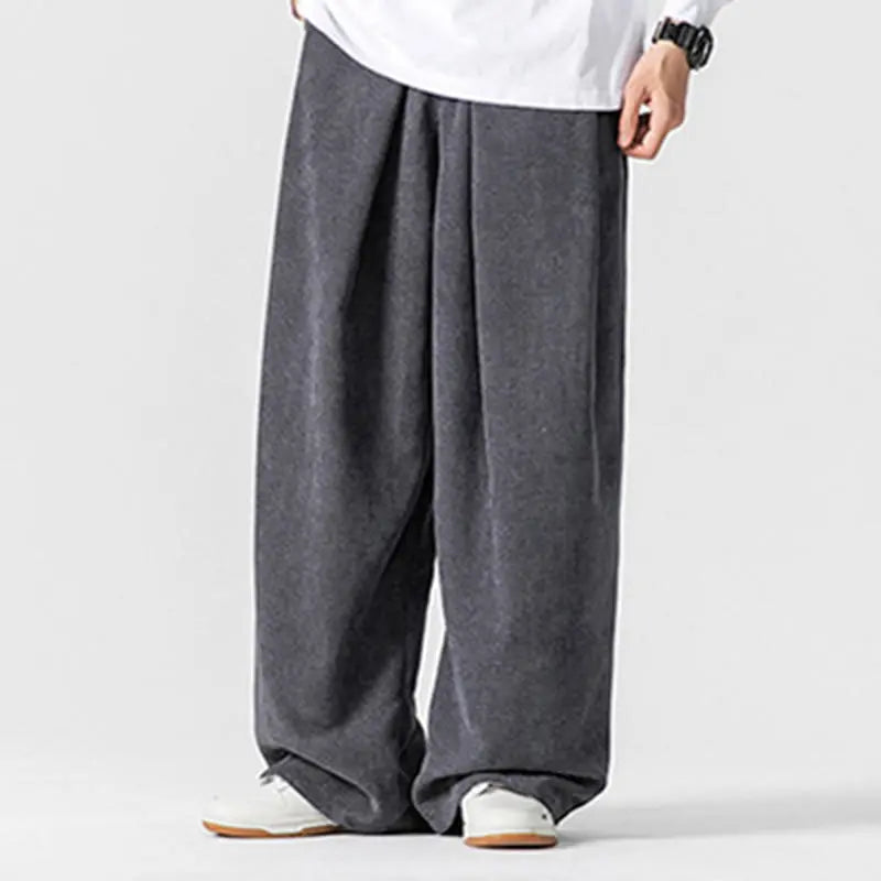 Buddha Stones Solid Color Cotton Corduroy Men's Wide Leg Pants With Pockets BS