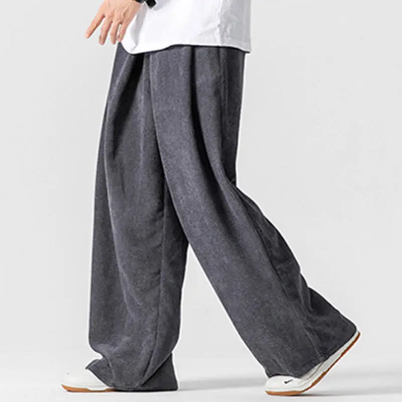 Buddha Stones Solid Color Cotton Corduroy Men's Wide Leg Pants With Pockets BS