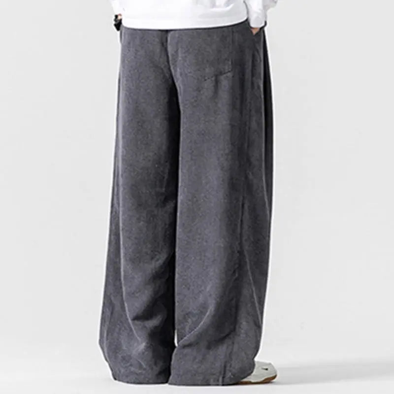 Buddha Stones Solid Color Cotton Corduroy Men's Wide Leg Pants With Pockets BS
