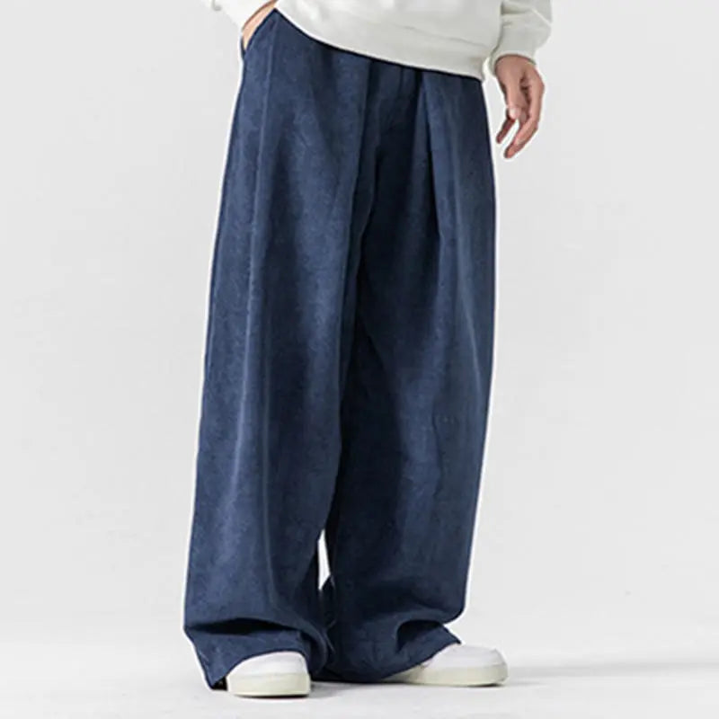Buddha Stones Solid Color Cotton Corduroy Men's Wide Leg Pants With Pockets BS