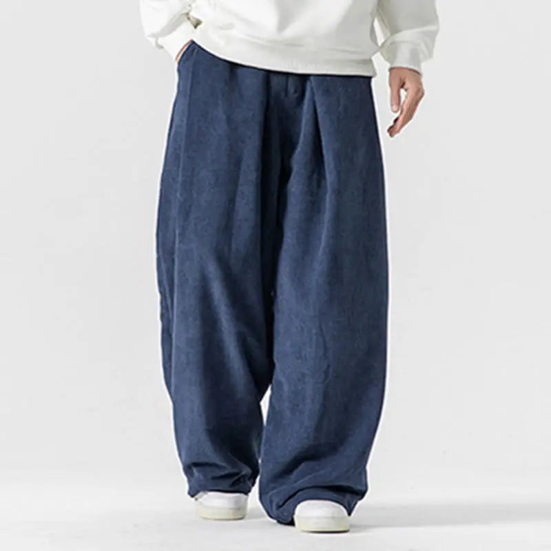 Buddha Stones Solid Color Cotton Corduroy Men's Wide Leg Pants With Pockets BS