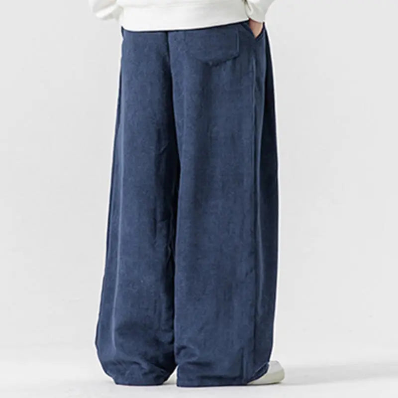 Buddha Stones Solid Color Cotton Corduroy Men's Wide Leg Pants With Pockets BS
