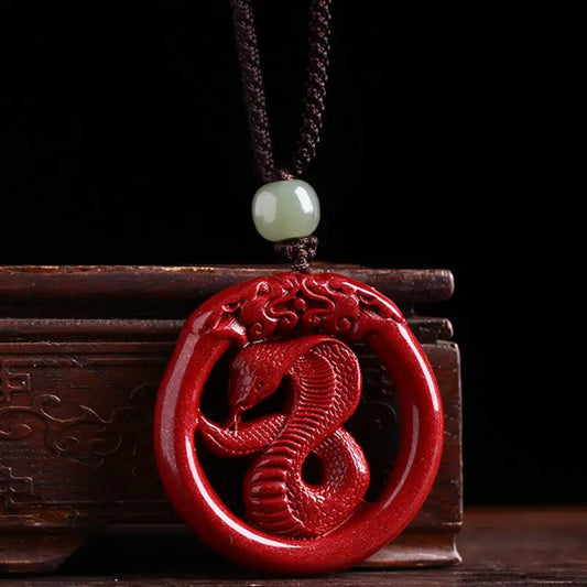 Buddha Stones Chinese Zodiac Cinnabar Hetian Jade Peace Buckle Calm Necklace Pendant BS