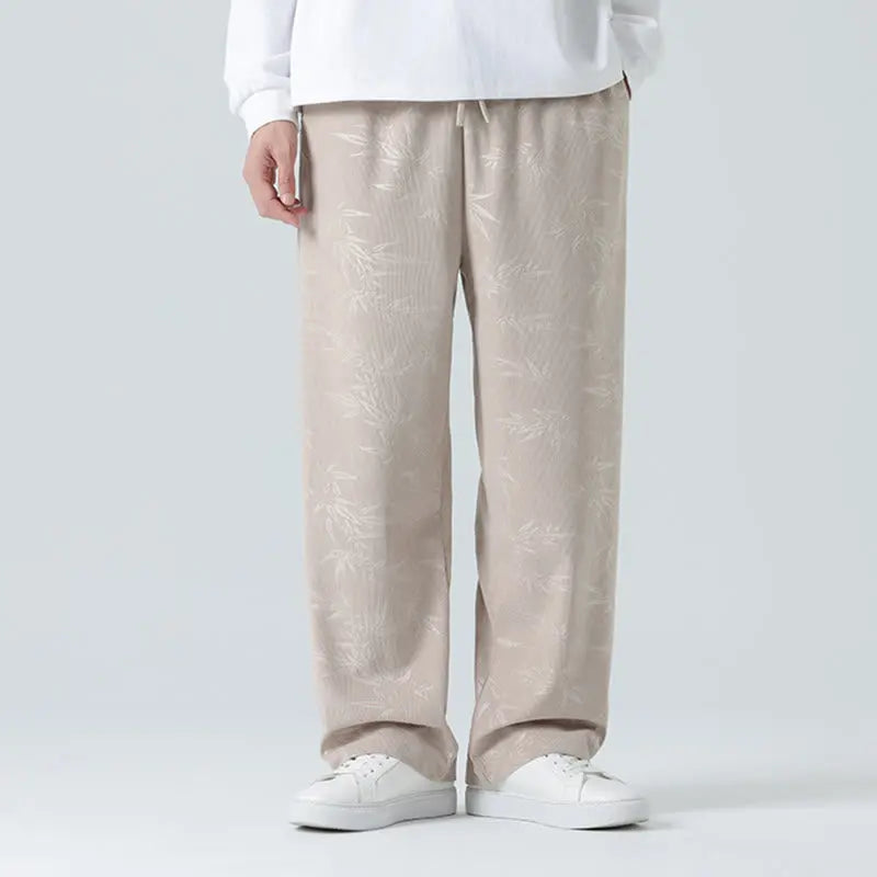 Buddha Stones Bamboo Pattern Corduroy Men's Wide Leg Pants With Pockets BS