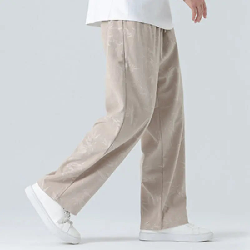 Buddha Stones Bamboo Pattern Corduroy Men's Wide Leg Pants With Pockets BS
