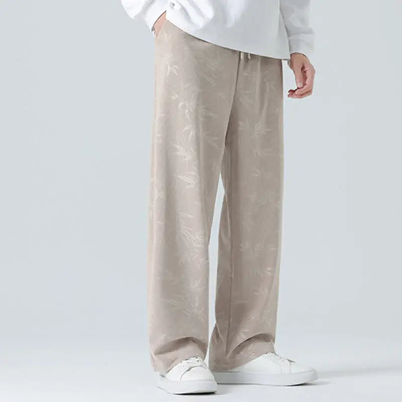 Buddha Stones Bamboo Pattern Corduroy Men's Wide Leg Pants With Pockets BS