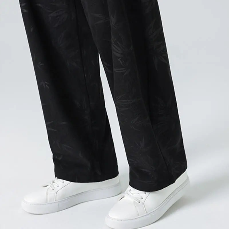 Buddha Stones Bamboo Pattern Corduroy Men's Wide Leg Pants With Pockets BS