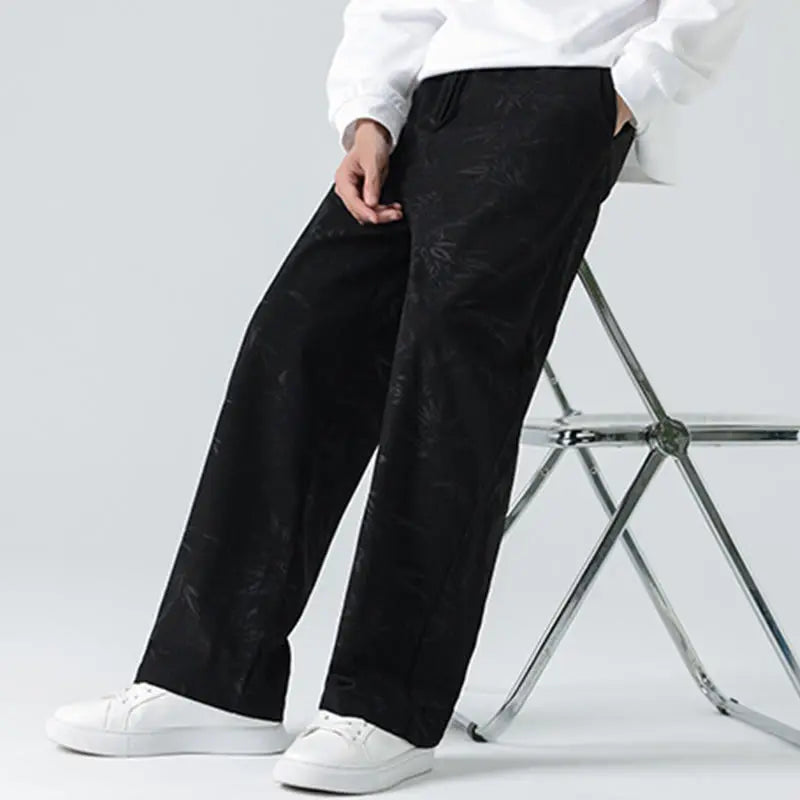 Buddha Stones Bamboo Pattern Corduroy Men's Wide Leg Pants With Pockets BS