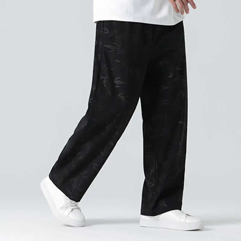 Buddha Stones Bamboo Pattern Corduroy Men's Wide Leg Pants With Pockets BS