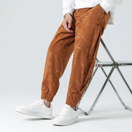 Buddha Stones Fall Winter Bamboo Men's Frog-Button Corduroy Pants With Pockets BS