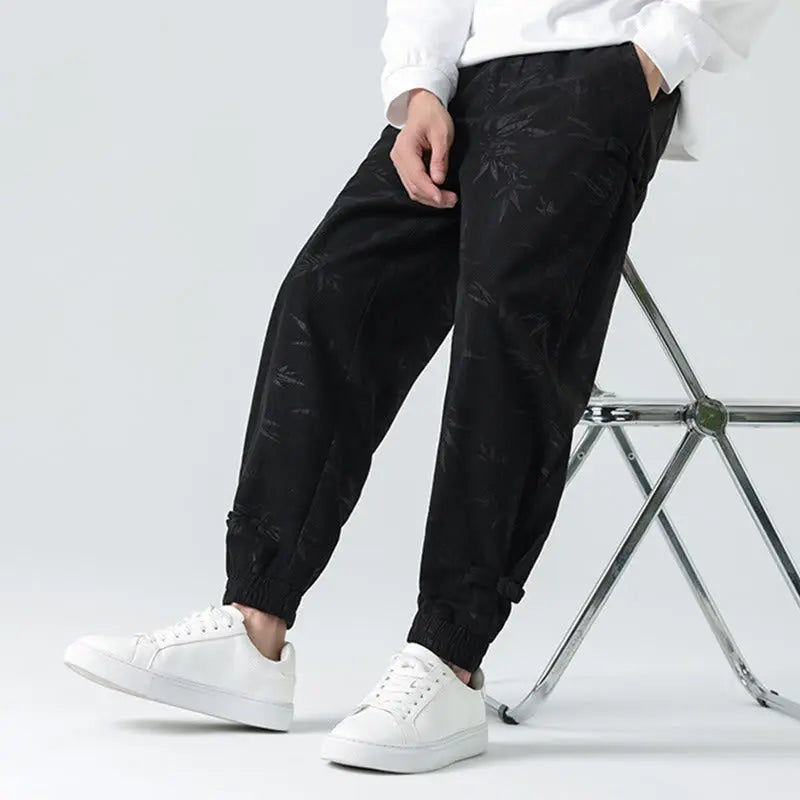 Buddha Stones Fall Winter Bamboo Men's Frog-Button Corduroy Pants With Pockets BS