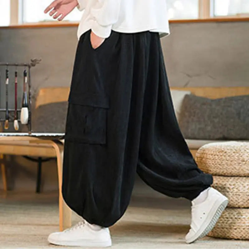 Buddha Stones Fall Winter Men's Drawstring Chenille Corduroy Cargo Pants With Pockets BS