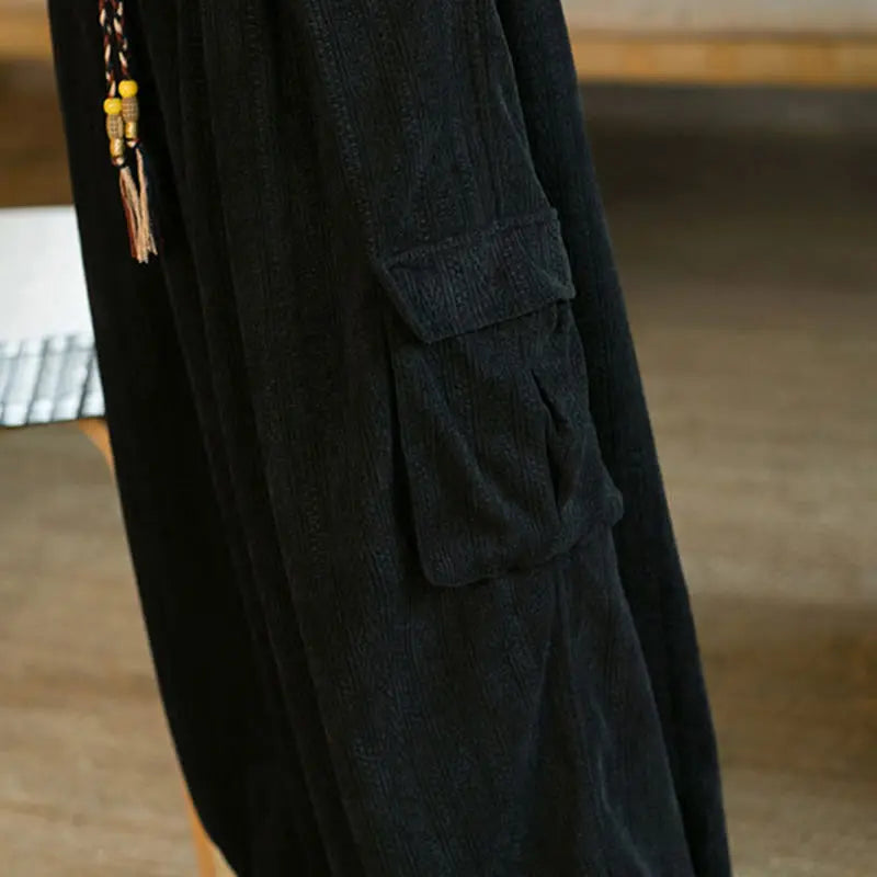 Buddha Stones Fall Winter Men's Drawstring Chenille Corduroy Cargo Pants With Pockets BS