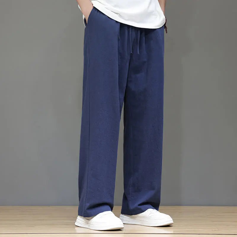 Buddha Stones Summer Men's Linen Straight Leg Pants With Pockets BS