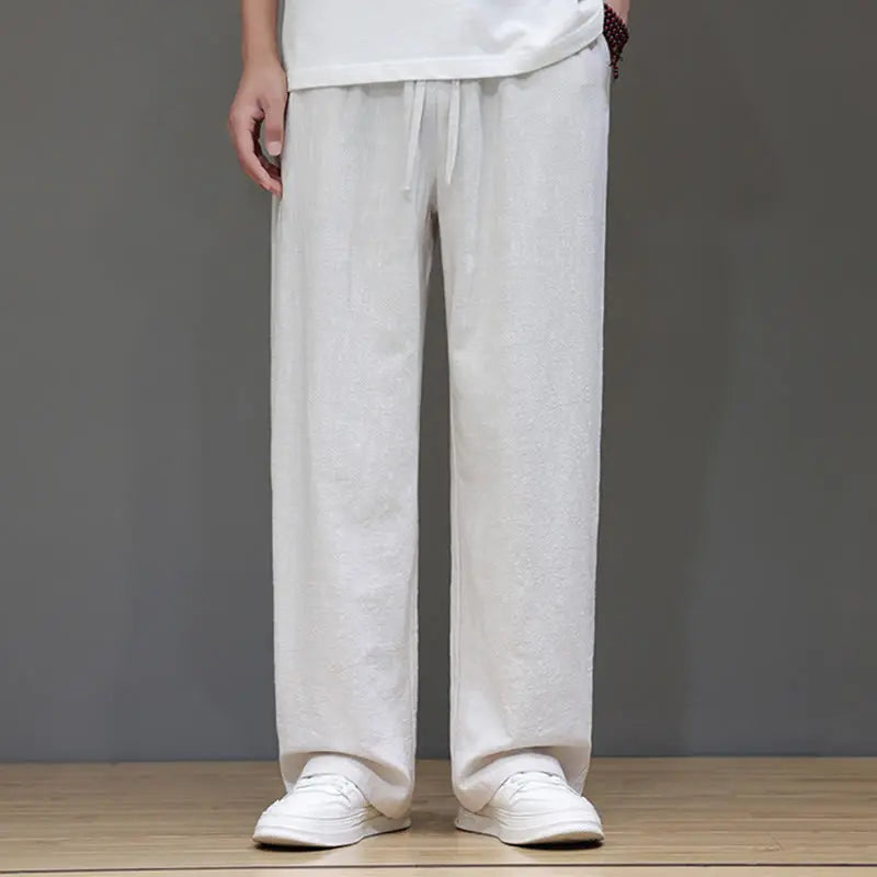 Buddha Stones Summer Men's Linen Straight Leg Pants With Pockets BS