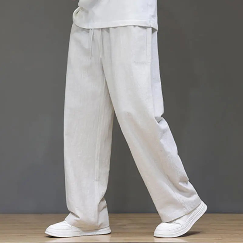 Buddha Stones Summer Men's Linen Straight Leg Pants With Pockets BS