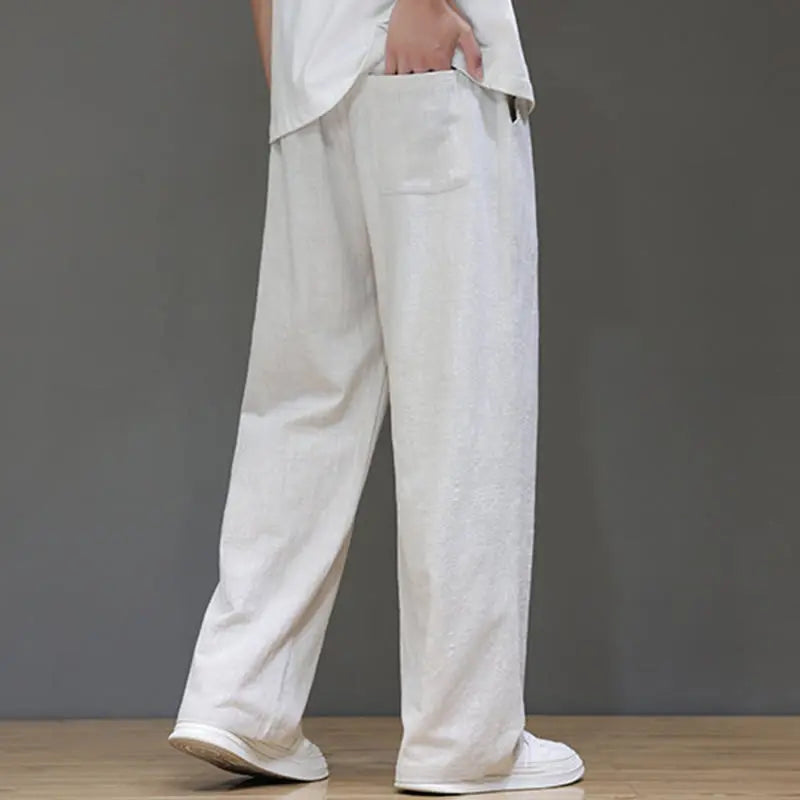 Buddha Stones Summer Men's Linen Straight Leg Pants With Pockets BS