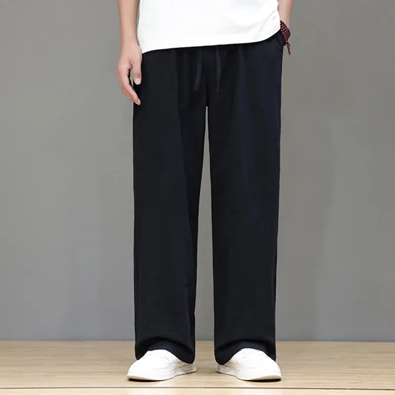 Buddha Stones Summer Men's Linen Straight Leg Pants With Pockets BS