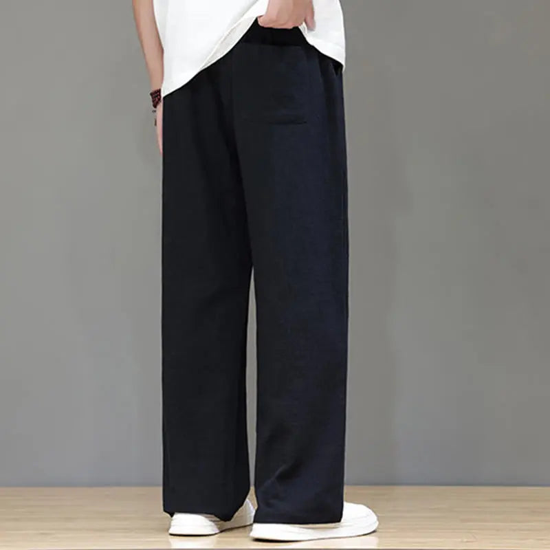 Buddha Stones Summer Men's Linen Straight Leg Pants With Pockets BS