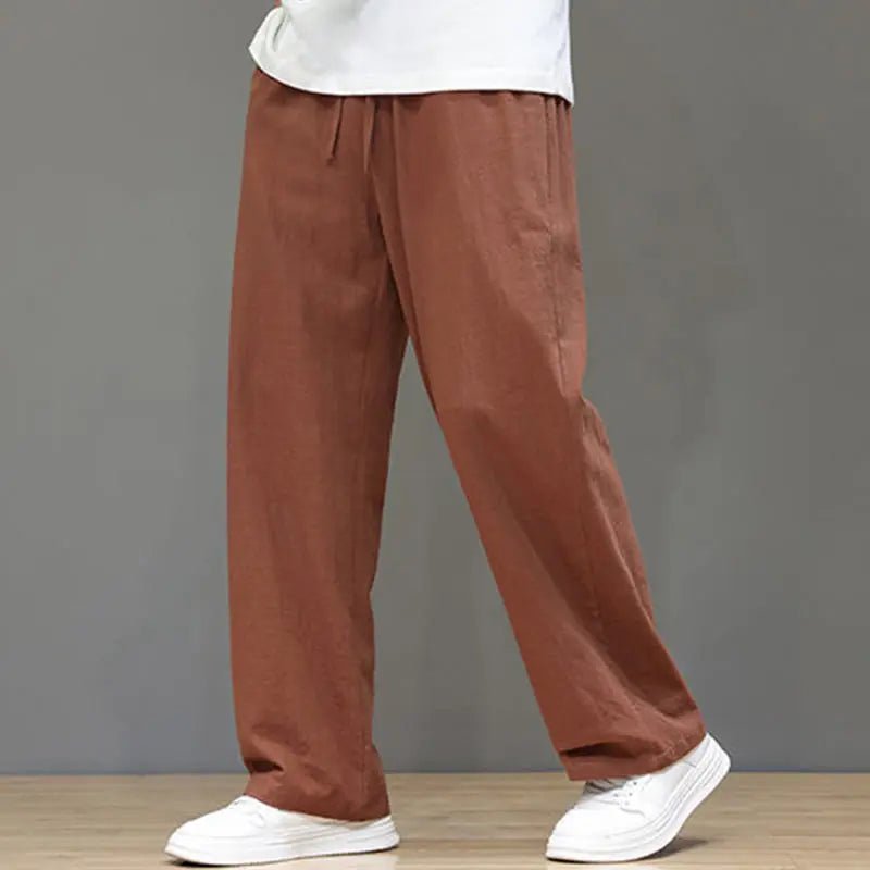 Buddha Stones Summer Men's Linen Straight Leg Pants With Pockets BS