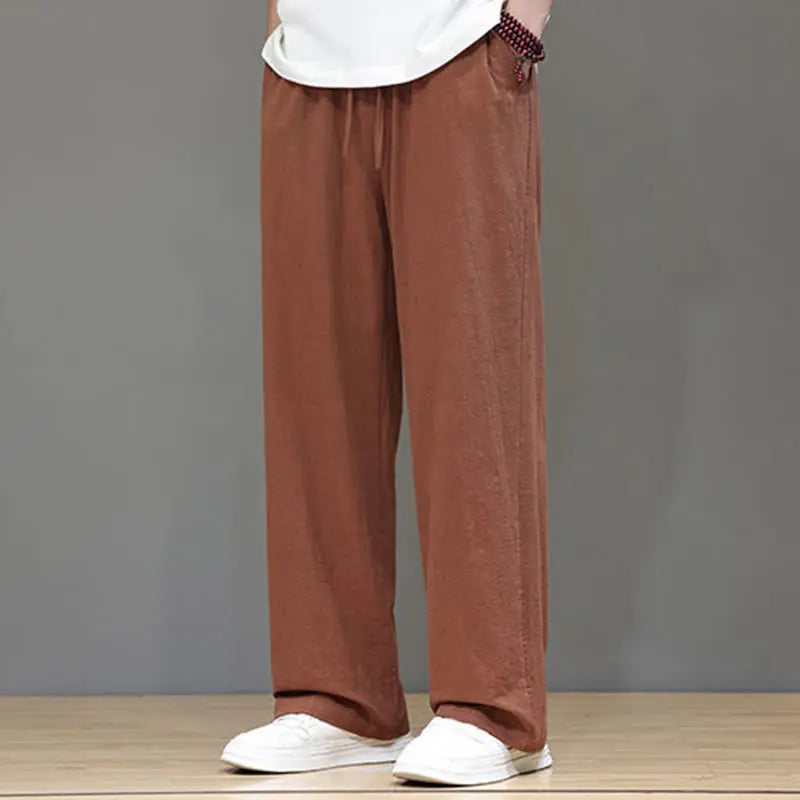 Buddha Stones Summer Men's Linen Straight Leg Pants With Pockets BS