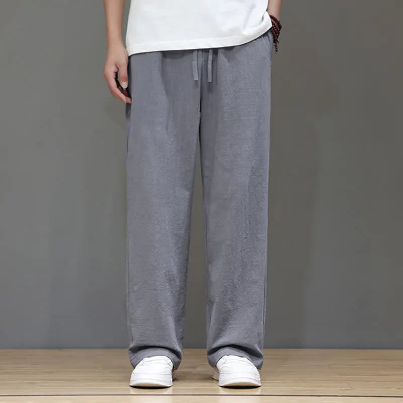 Buddha Stones Summer Men's Linen Straight Leg Pants With Pockets BS