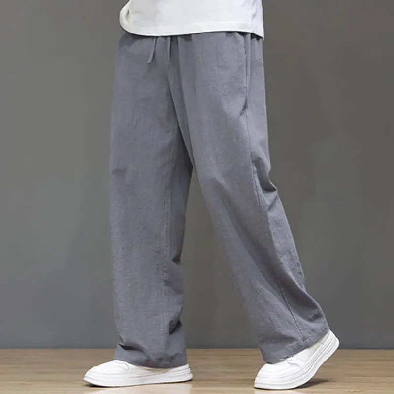 Buddha Stones Summer Men's Linen Straight Leg Pants With Pockets BS