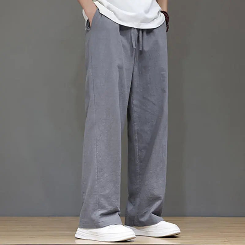 Buddha Stones Summer Men's Linen Straight Leg Pants With Pockets BS