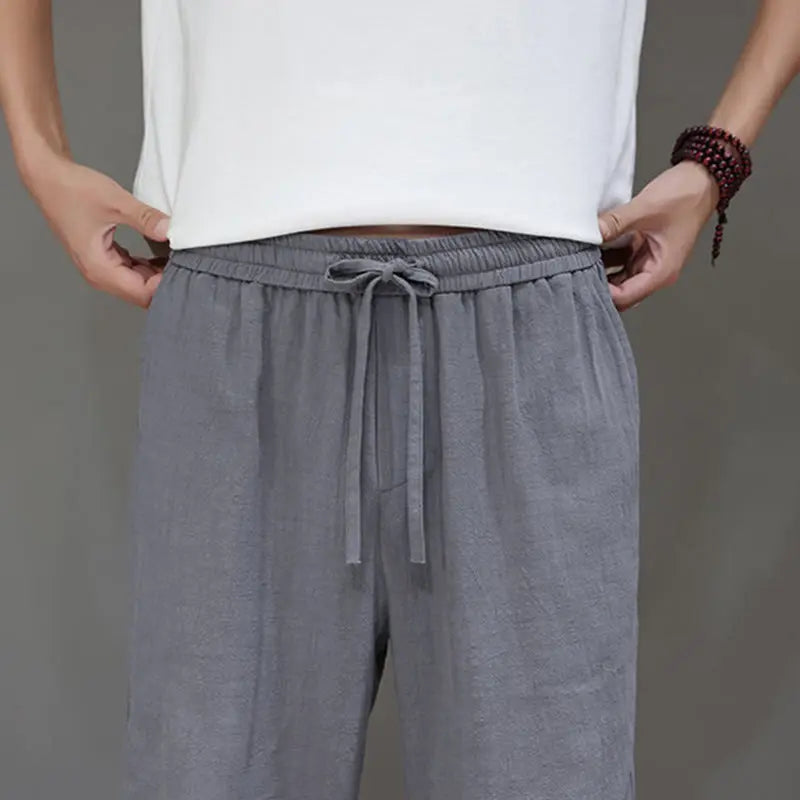Buddha Stones Summer Men's Linen Straight Leg Pants With Pockets BS