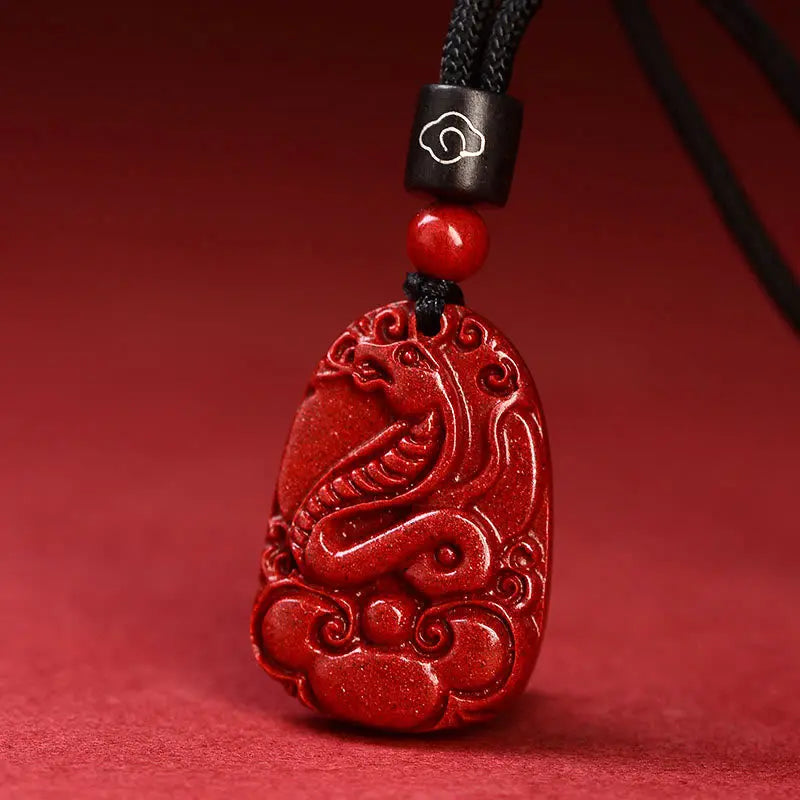 Buddha Stones Chinese Zodiac Black Rope Cinnabar Calm Necklace Pendant BS