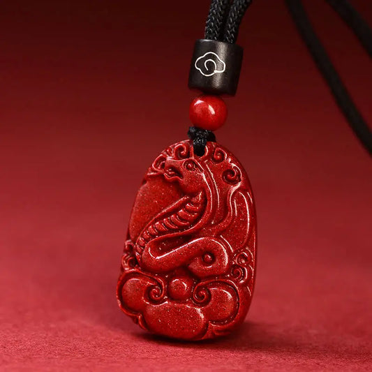 Buddha Stones Chinese Zodiac Black Rope Cinnabar Calm Necklace Pendant BS