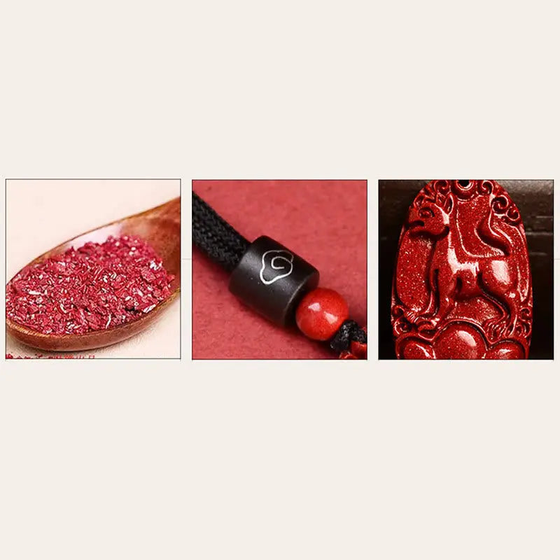 Buddha Stones Chinese Zodiac Black Rope Cinnabar Calm Necklace Pendant BS