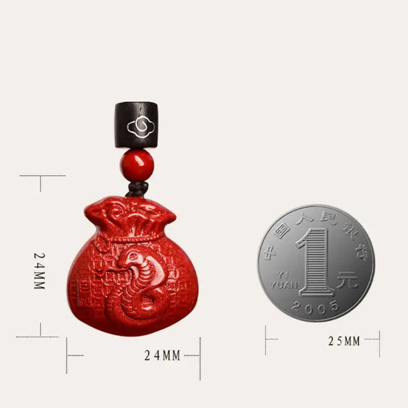 Buddha Stones Chinese Zodiac Money Bag Shape Cinnabar Calm Necklace Pendant BS