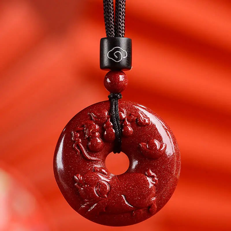 Buddha Stones Chinese Zodiac Cinnabar Peace Buckle Calm Necklace Pendant BS