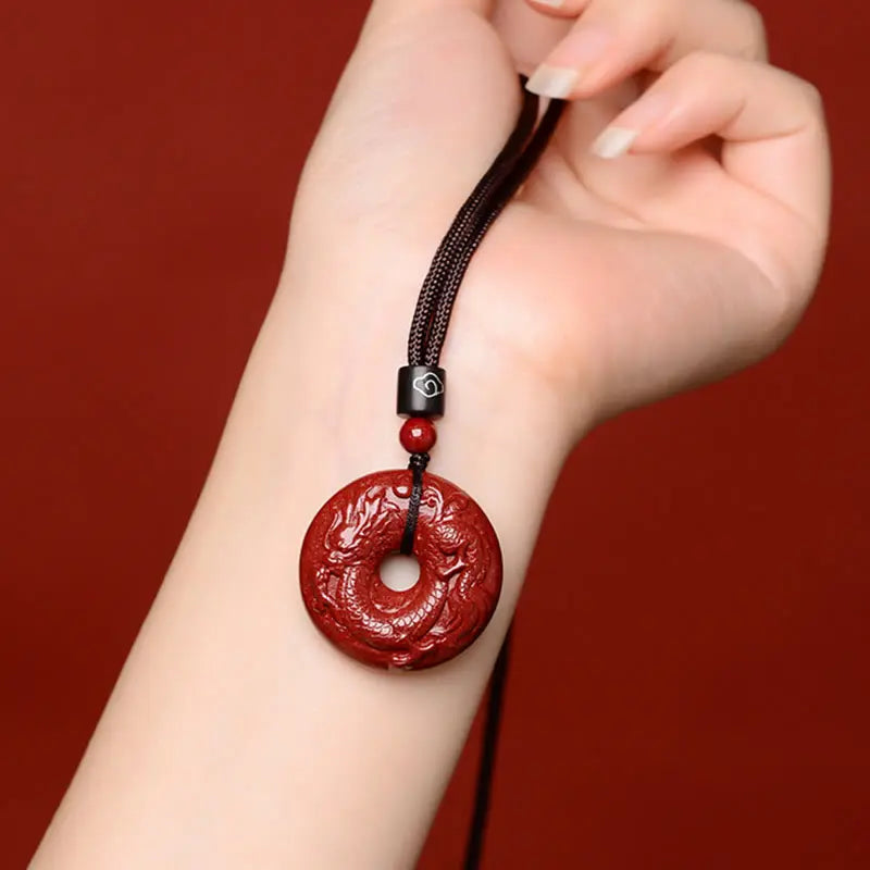Buddha Stones Chinese Zodiac Cinnabar Peace Buckle Calm Necklace Pendant BS