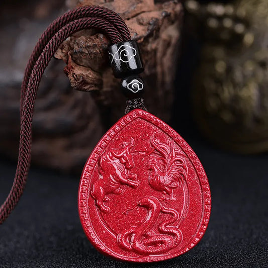 Buddha Stones Chinese Zodiac Cinnabar Blessing Necklace Pendant BS