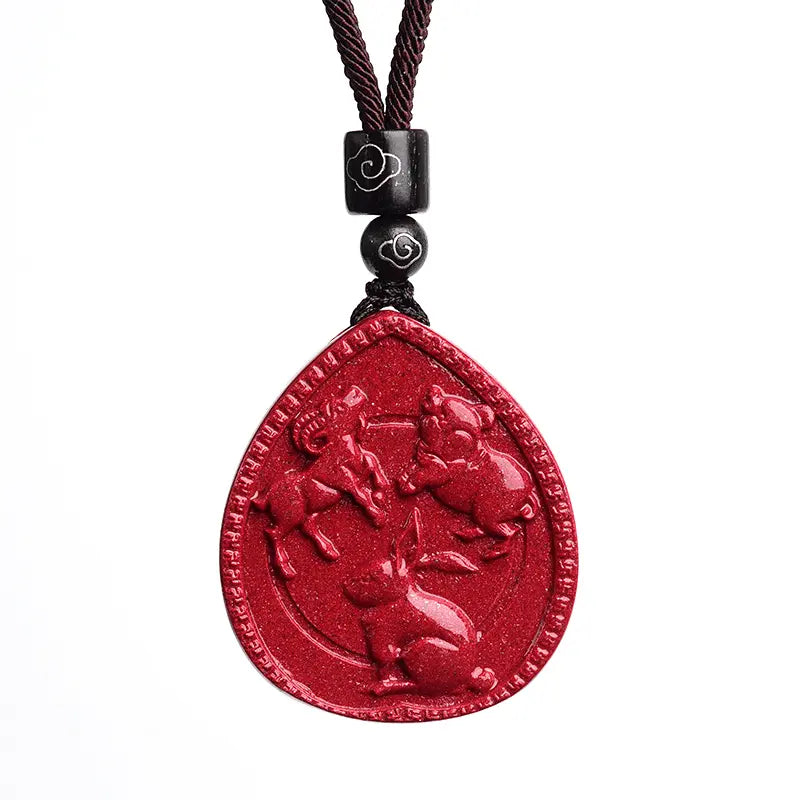 Buddha Stones Chinese Zodiac Cinnabar Blessing Necklace Pendant BS