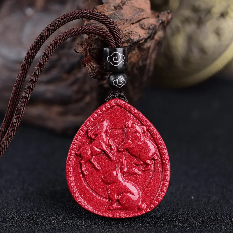 Buddha Stones Chinese Zodiac Cinnabar Blessing Necklace Pendant BS