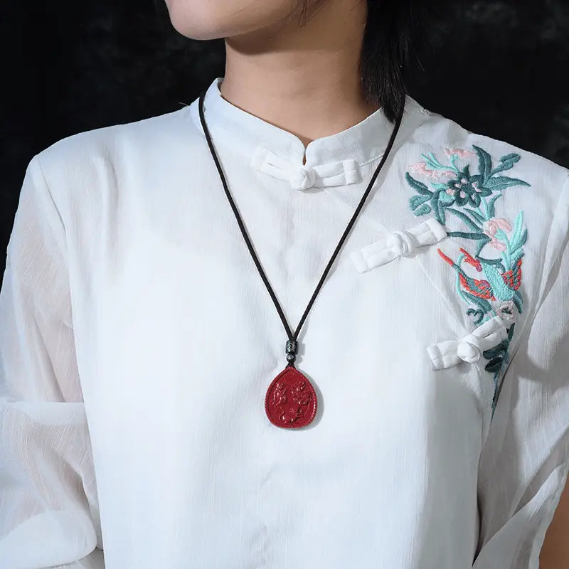 Buddha Stones Chinese Zodiac Cinnabar Blessing Necklace Pendant BS
