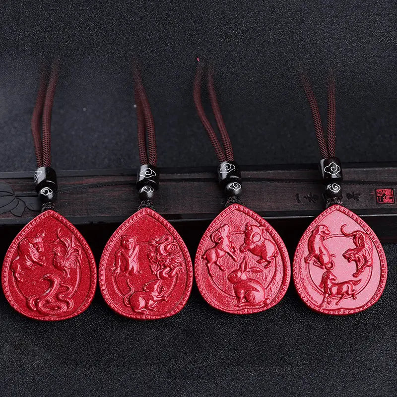 Buddha Stones Chinese Zodiac Cinnabar Blessing Necklace Pendant BS
