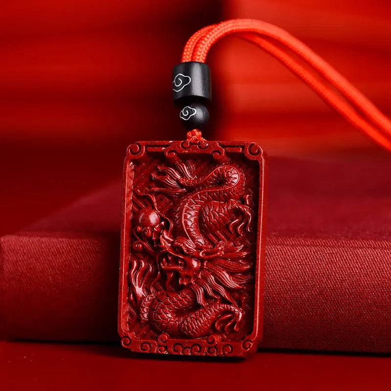 Buddha Stones Chinese Zodiac Cinnabar Rectangle Calm Necklace Pendant BS