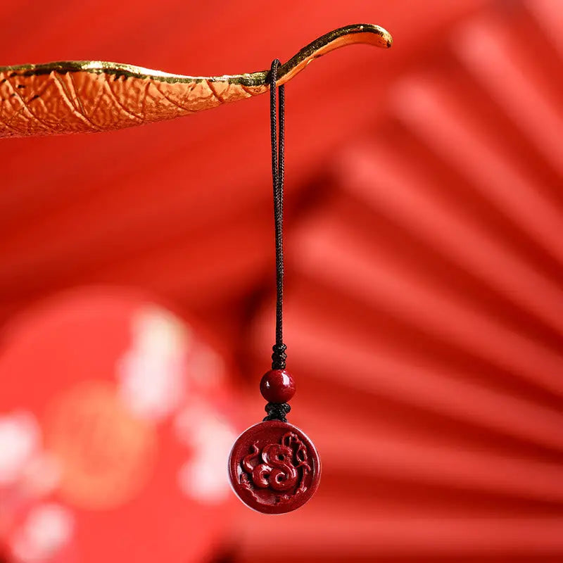 Buddha Stones Chinese Zodiac Cinnabar Calm Phone Hanging Decoration Key Chain Necklace Pendant BS
