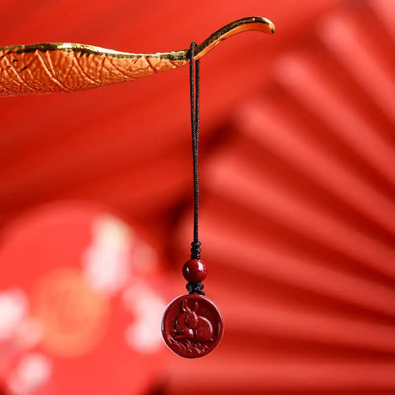 Buddha Stones Chinese Zodiac Cinnabar Calm Phone Hanging Decoration Key Chain Necklace Pendant BS