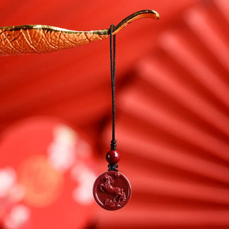 Buddha Stones Chinese Zodiac Cinnabar Calm Phone Hanging Decoration Key Chain Necklace Pendant BS