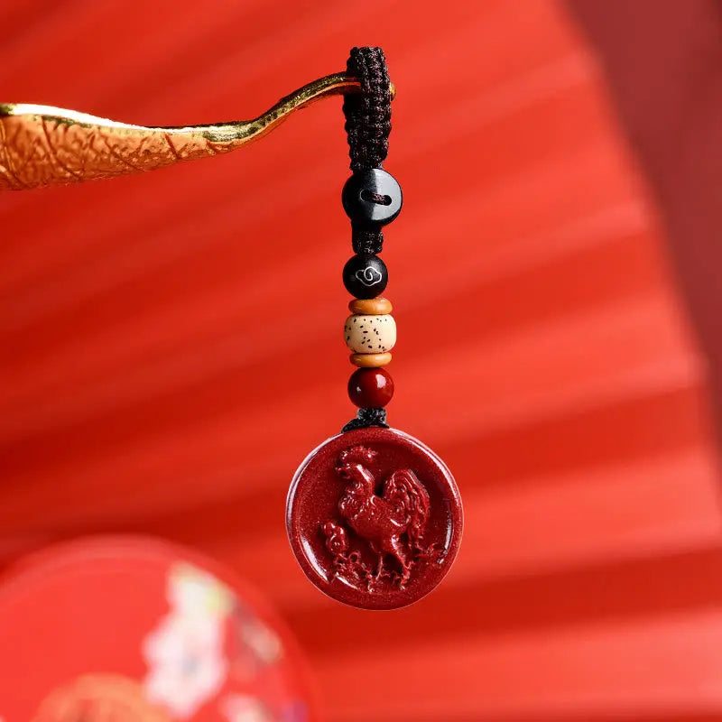 Buddha Stones Chinese Zodiac Cinnabar Calm Phone Hanging Decoration Key Chain Necklace Pendant BS