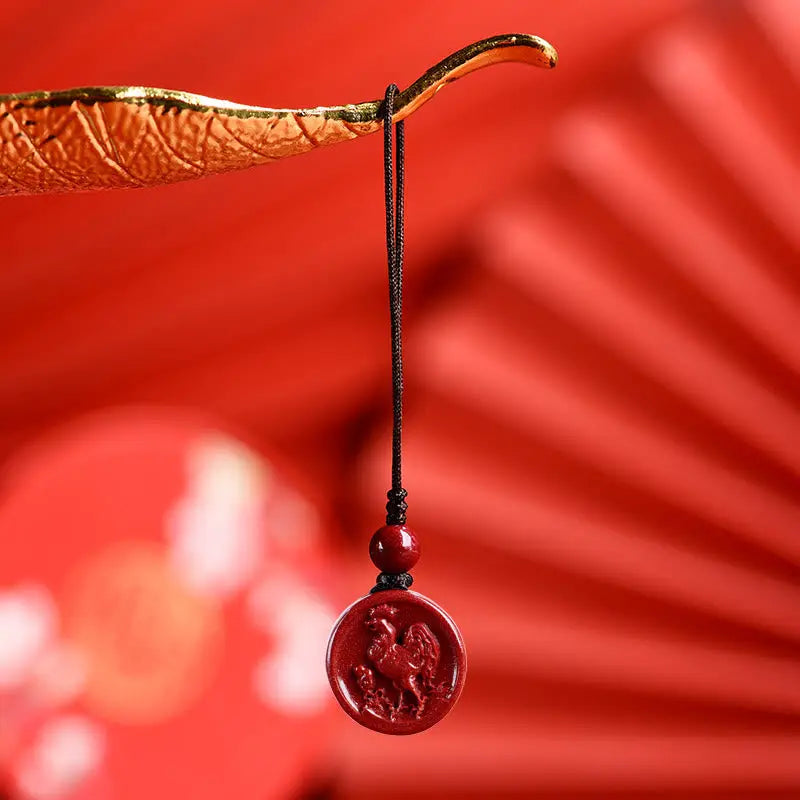 Buddha Stones Chinese Zodiac Cinnabar Calm Phone Hanging Decoration Key Chain Necklace Pendant BS