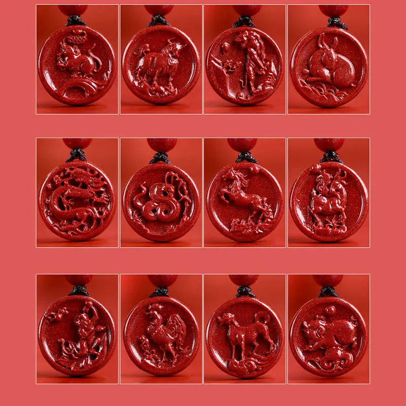 Buddha Stones Chinese Zodiac Cinnabar Calm Phone Hanging Decoration Key Chain Necklace Pendant BS
