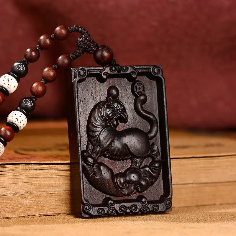 Buddha Stones Chinese Zodiac Small Leaf Red Sandalwood Calm Necklace Pendant BS