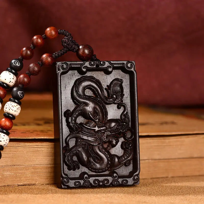 Buddha Stones Chinese Zodiac Small Leaf Red Sandalwood Calm Necklace Pendant BS