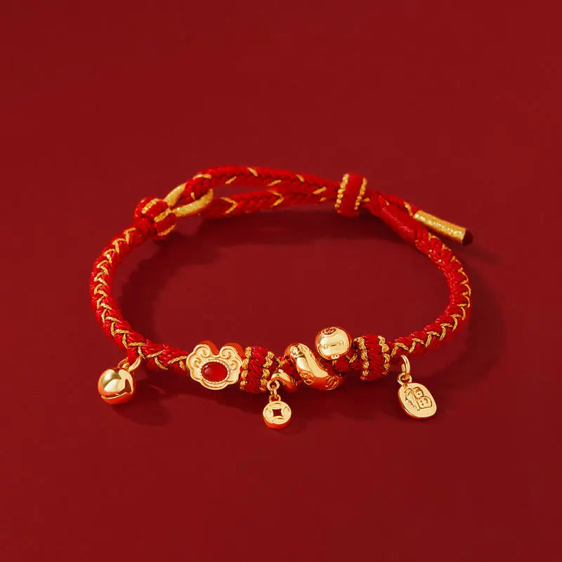 Buddha Stones Red String Red Agate Fu Character Year Of The Snake Protection Braided Bracelet BS